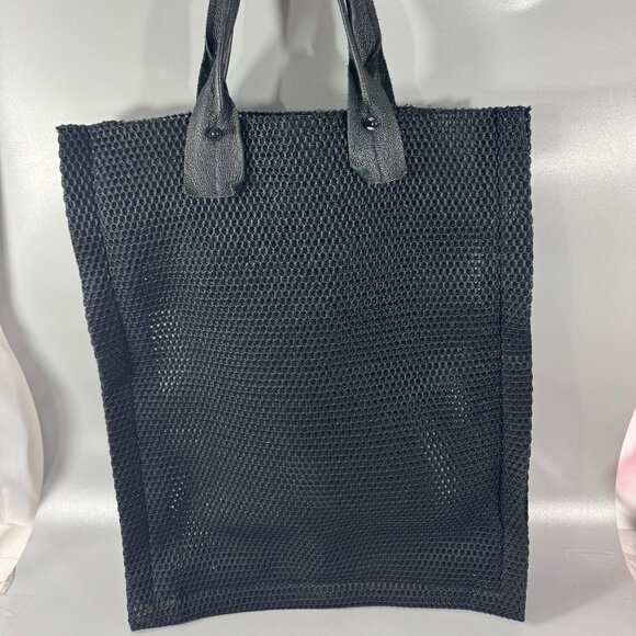 David Galan Black Mesh Material with Black Leather Straps Large Tote Bag - Picture 1 of 10